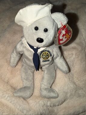 Ty Sailor Bear Beanie Baby Plush – White with Navy Accents